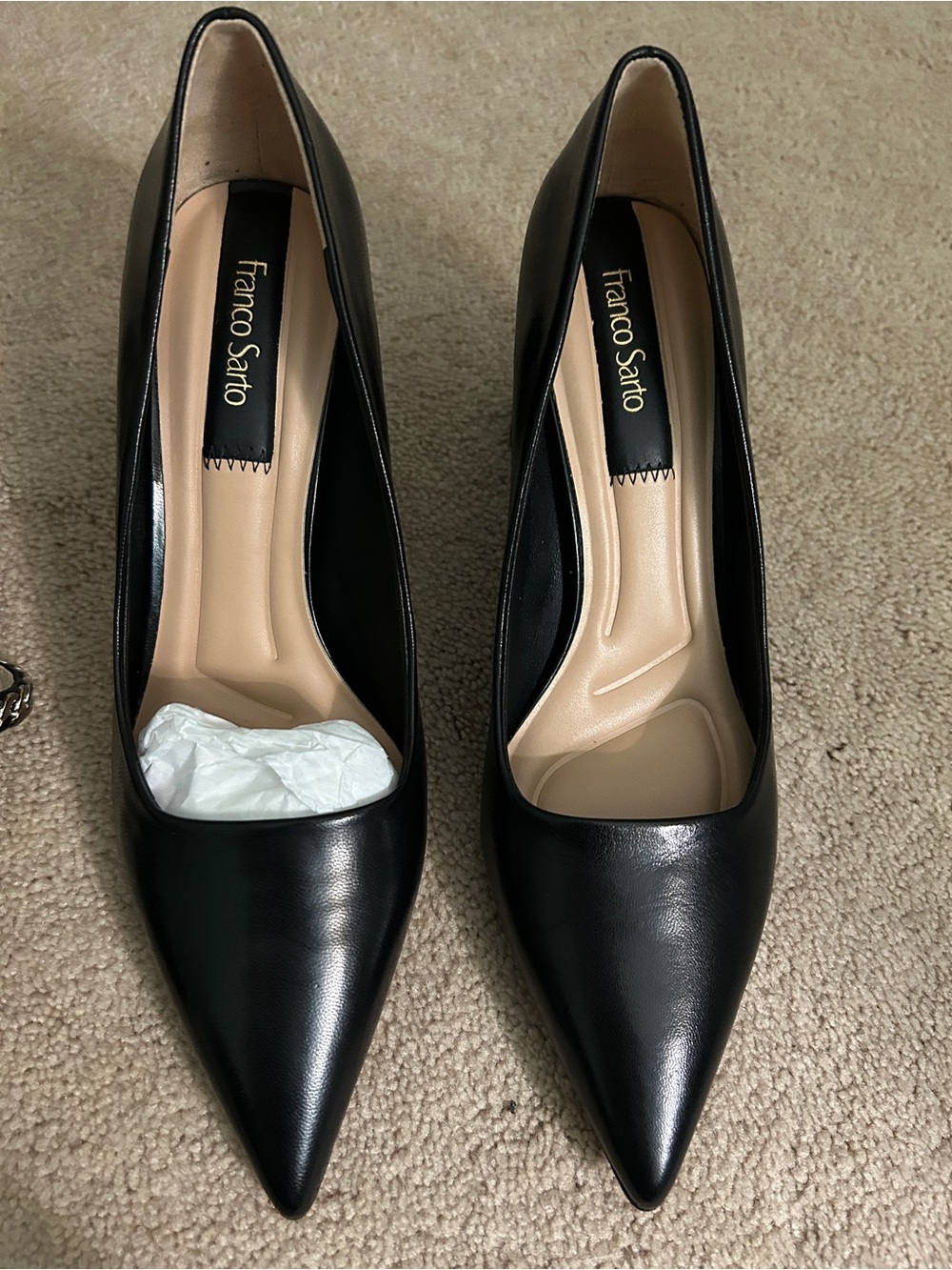 Franco Sarto Black Leather Pointed Toe Pumps